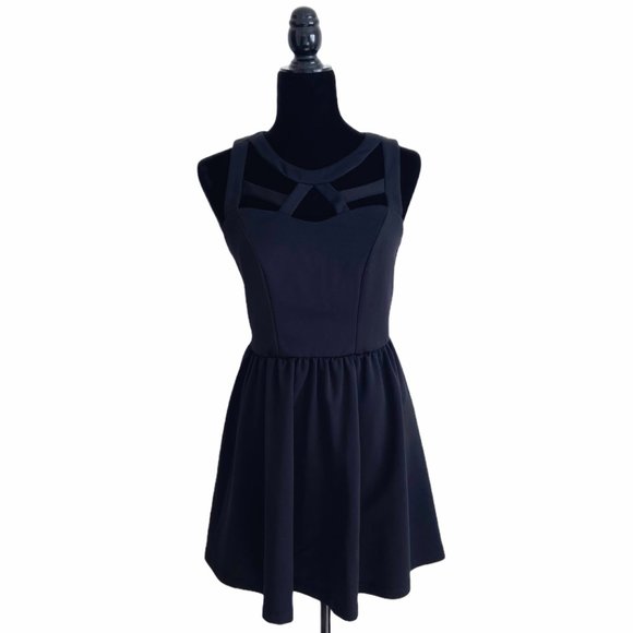 River Island X ASOS Black Caged Cut-Out Party Mini Skater Mini Dress M - Picture 1 of 12